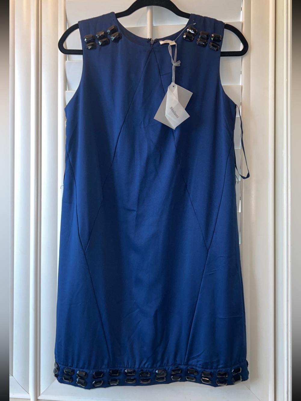 Shulami Blue Sleeveless Embellished Shift Dress